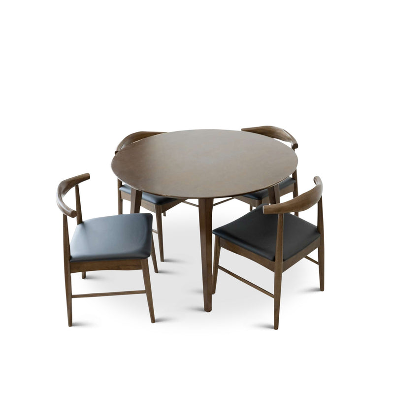 Palmer (Walnut) Dining Set with 4 Winston (Black Leather) Dining Chairs | Mid in Mod | Houston TX | Best Furniture stores in Houston