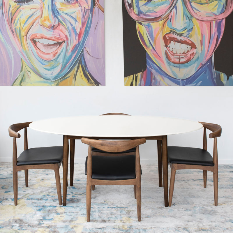 Rixos (White) Dining Set with 4 Juliet (Black Leather) Dining Chairs | Mid in Mod | Houston TX | Best Furniture stores in Houston