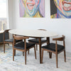 Rixos (White) Dining Set with 4 Juliet (Black Leather) Dining Chairs | Mid in Mod | Houston TX | Best Furniture stores in Houston