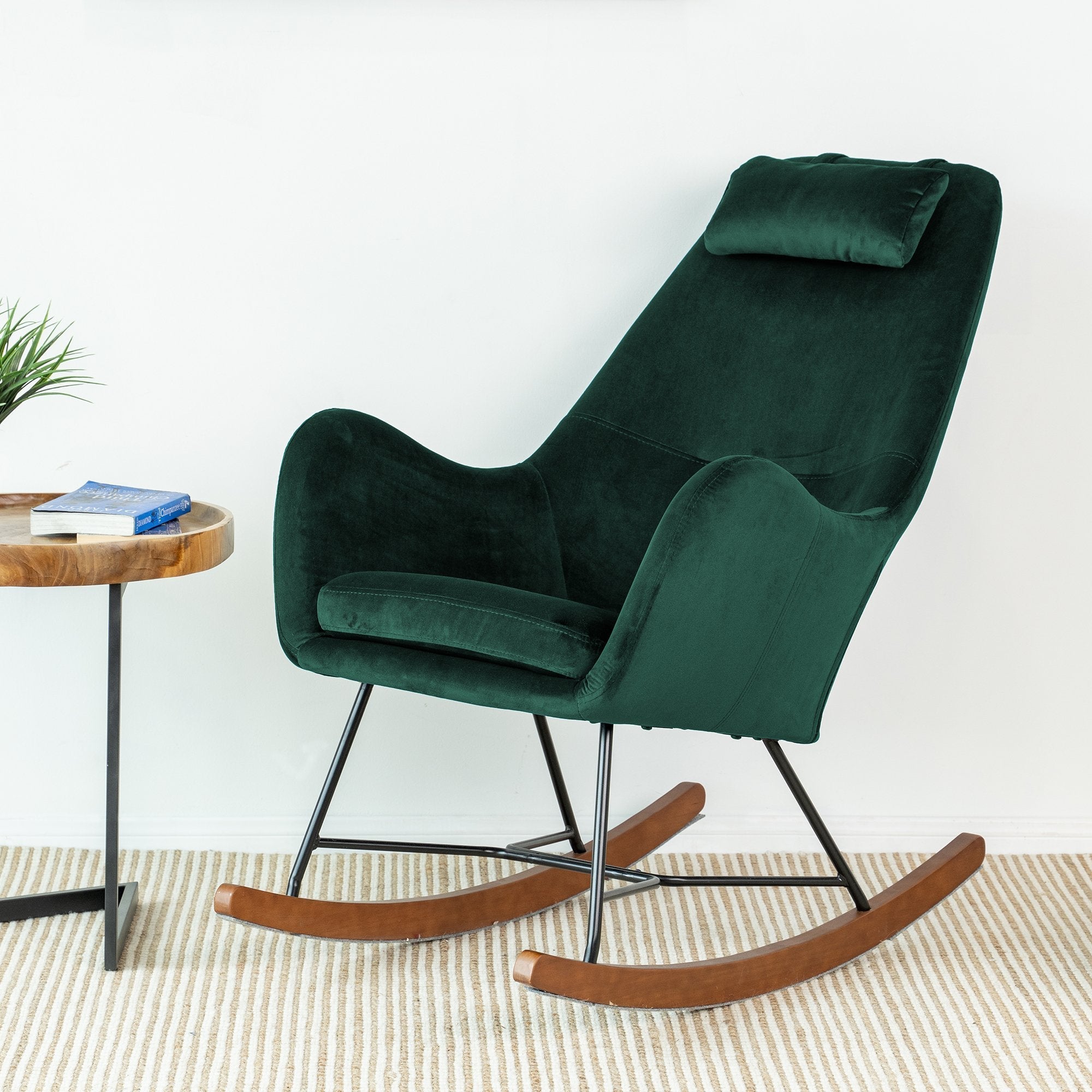 Rumi Green Velvet Fabric Rocking Chair - MidinMod