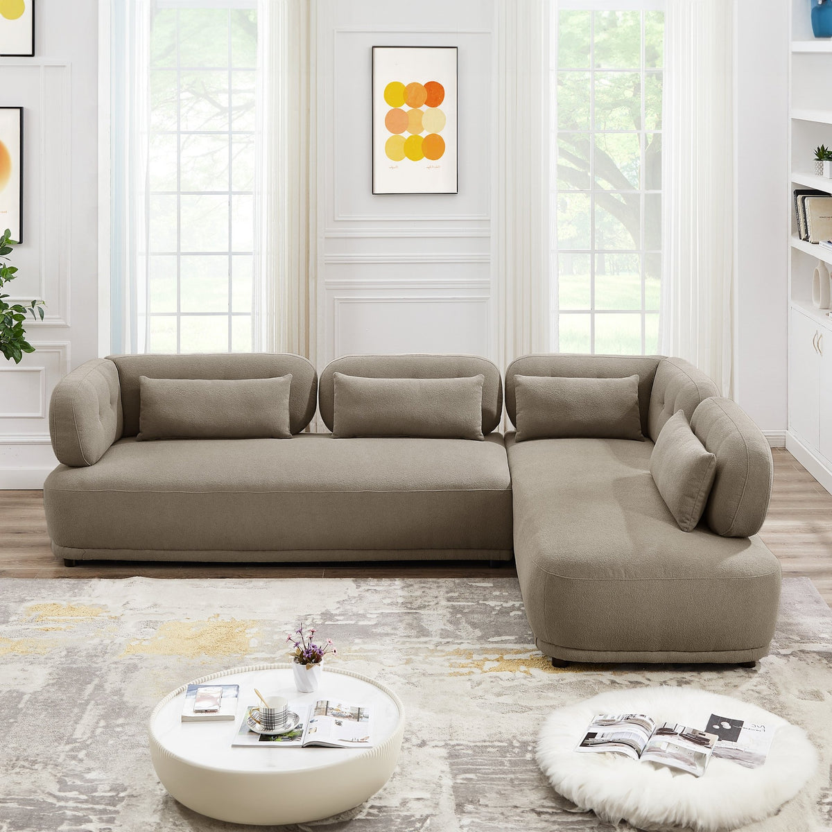 Richmond Right Facing Chaise Sectional Sofa (Mocha Boucle) - MidinMod Houston Tx Mid Century Furniture Store - Sectional Sofas 3