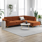 Caleb Sectional Sofa (Burnt Orange Velvet) Right Chaise - MidinMod Houston Tx Mid Century Furniture Store - Sofas 4