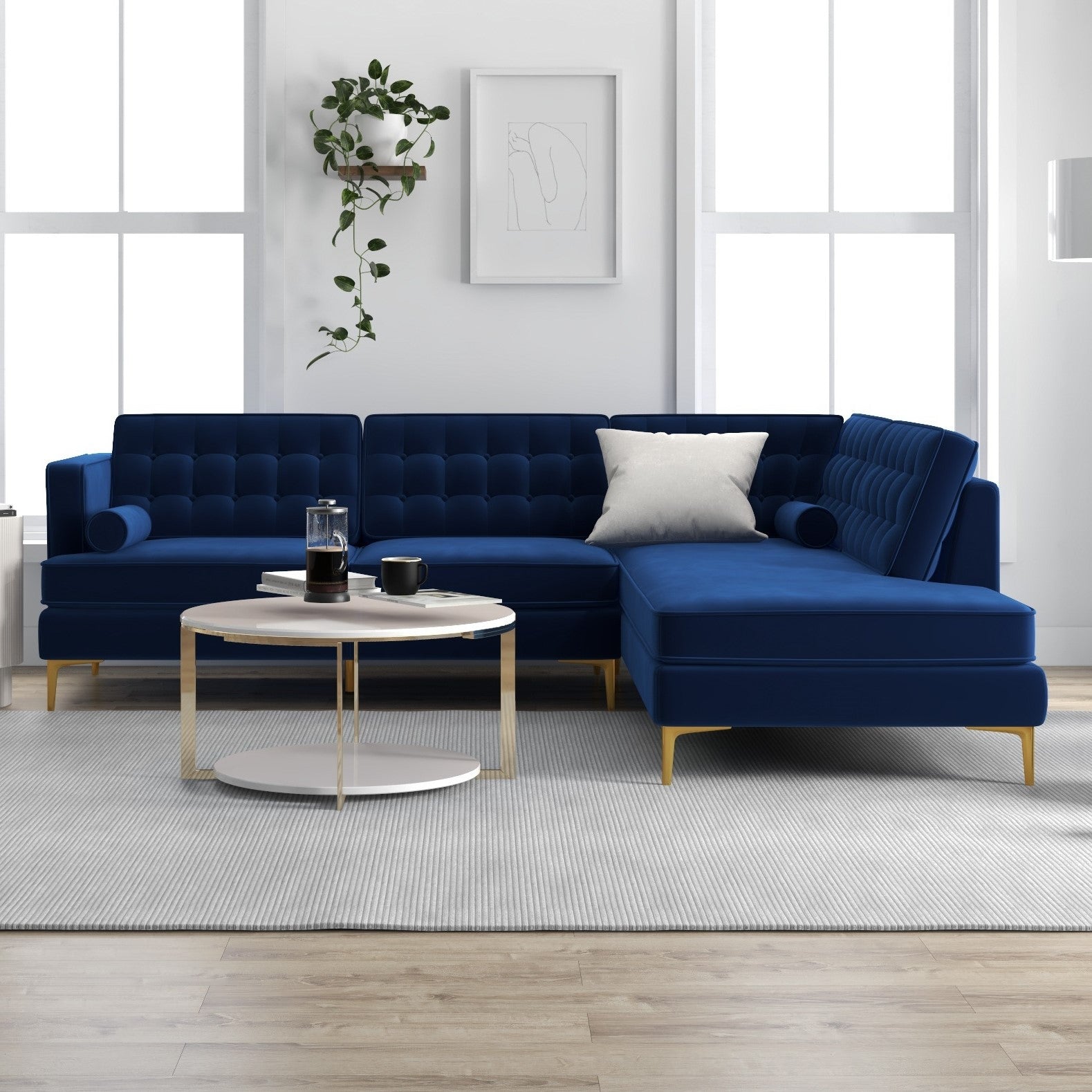 Caleb Sectional Sofa Blue Velvet Right Chaise MidinMod TX