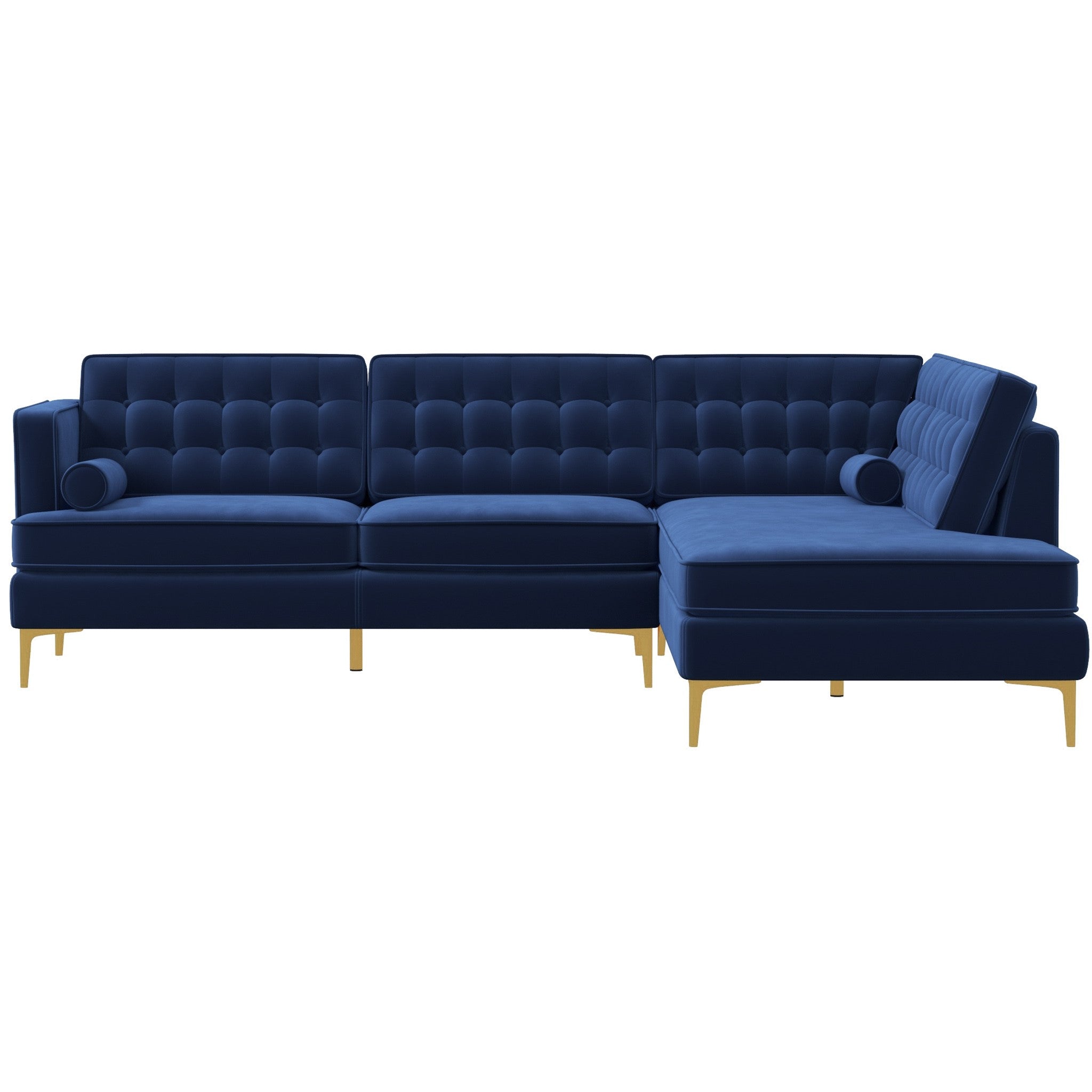 Caleb Blue Velvet Sectional Sofa Right Facing Chaise - MidinMod