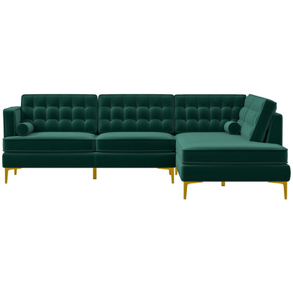 Caleb Sectional Sofa Green Velvet Right Chaise - MidinMod