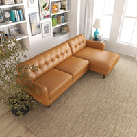 Cassie Tan Leather Sectional Sofa Right Facing Chaise | Mid in Mod | Houston TX | Best Furniture stores in Houston