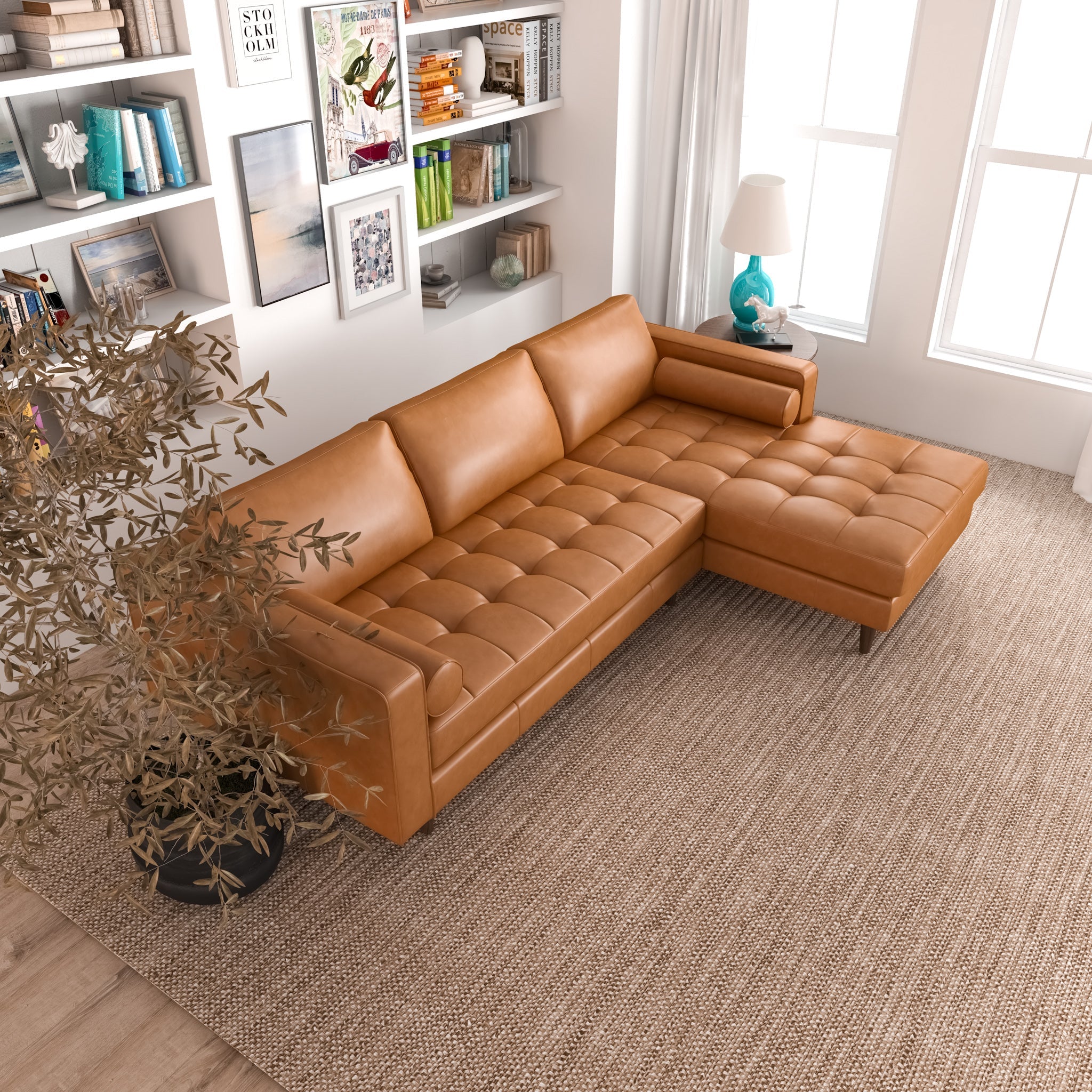 Daphne Leather Sectional Couch -Right Chaise | MidinMod | TX | Best Furniture stores in Houston