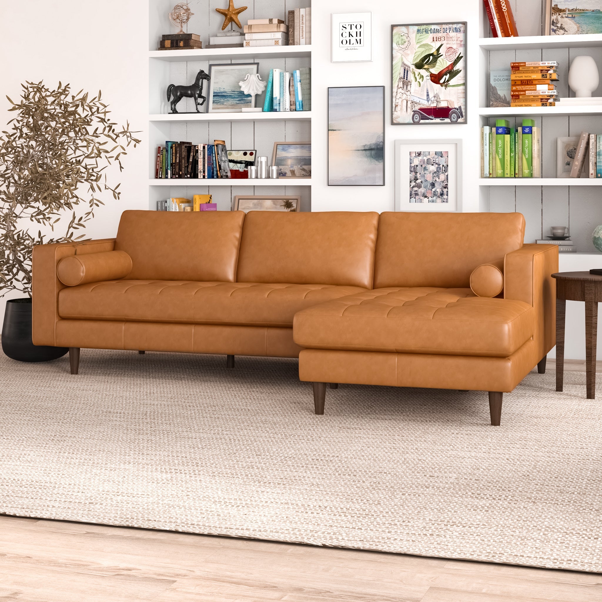 Daphne Leather Sectional Couch -Right Chaise | MidinMod | TX | Best Furniture stores in Houston