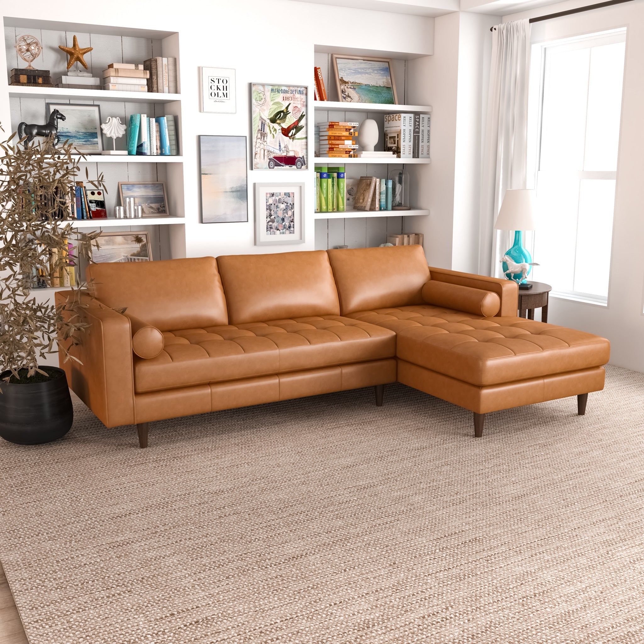 Daphne Leather Sectional Couch -Right Chaise | MidinMod | TX | Best Furniture stores in Houston