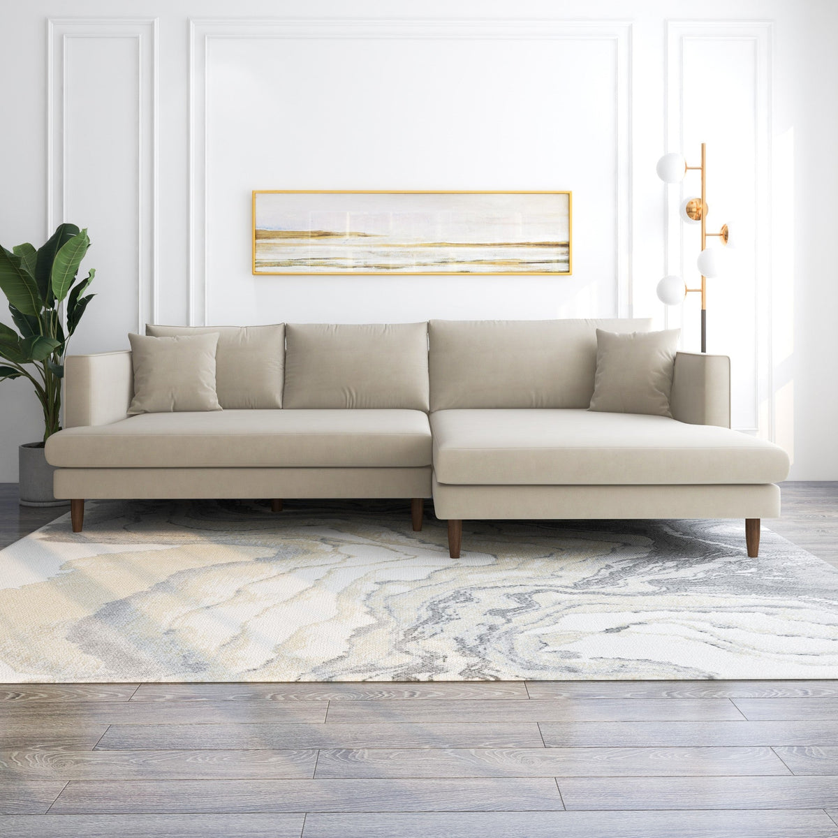 Delano Sectional Sofa Beige Velvet - Right Facing | Mid in Mod | Best Furniture stores in Houston