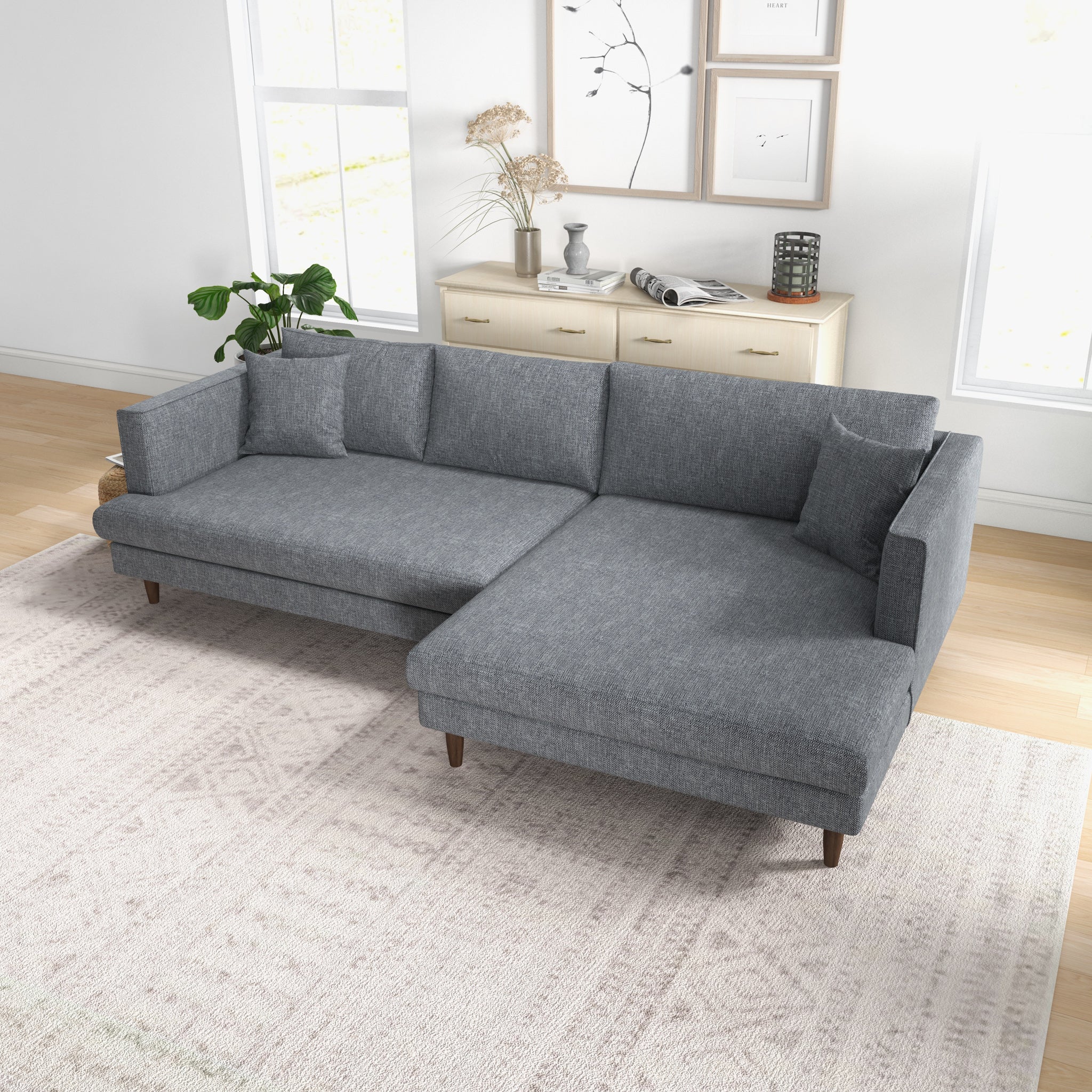 Delano Grey Linen Sectional Sofa Right Facing Chaise - MidinMod