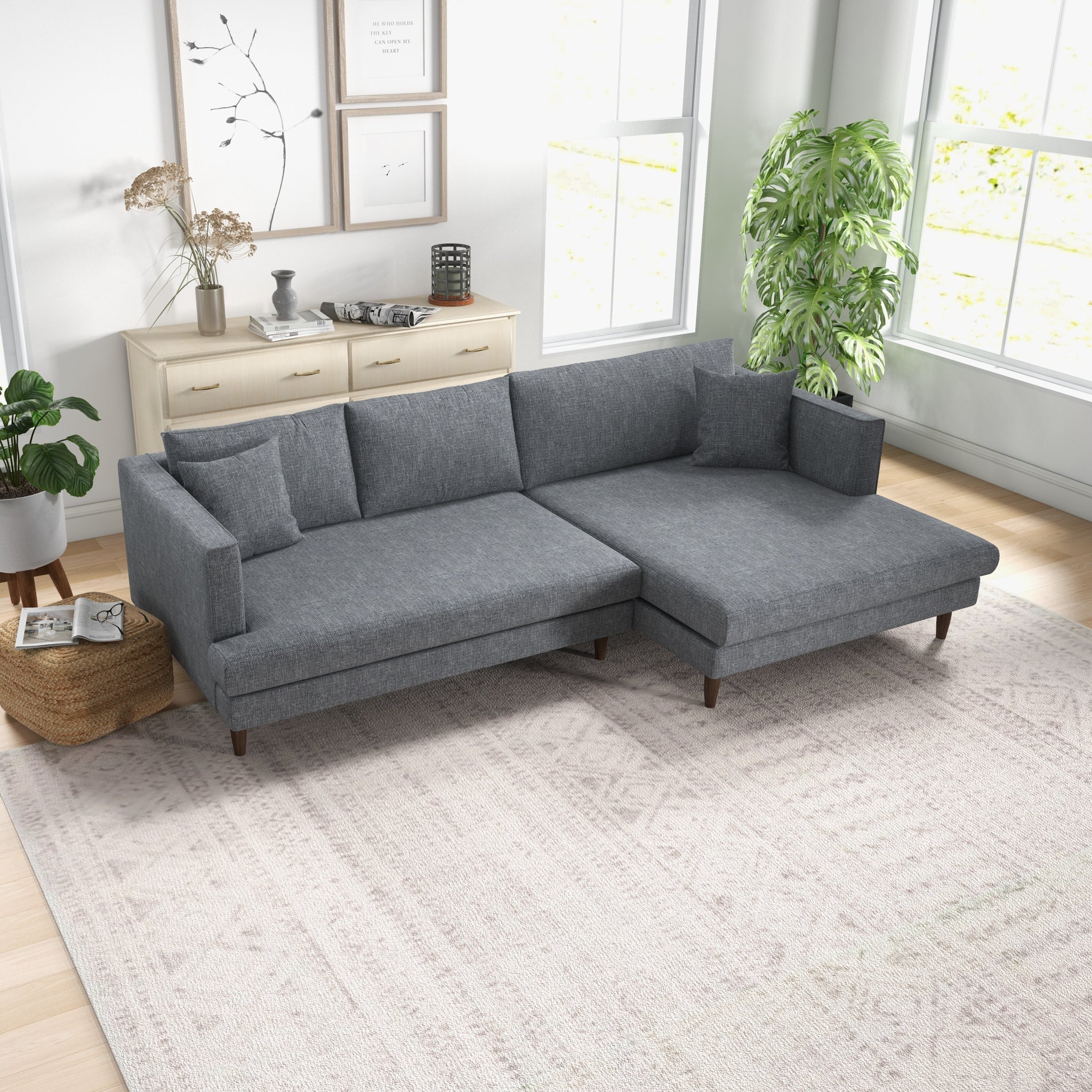 Delano Grey Linen Sectional Sofa Right Facing Chaise - MidinMod