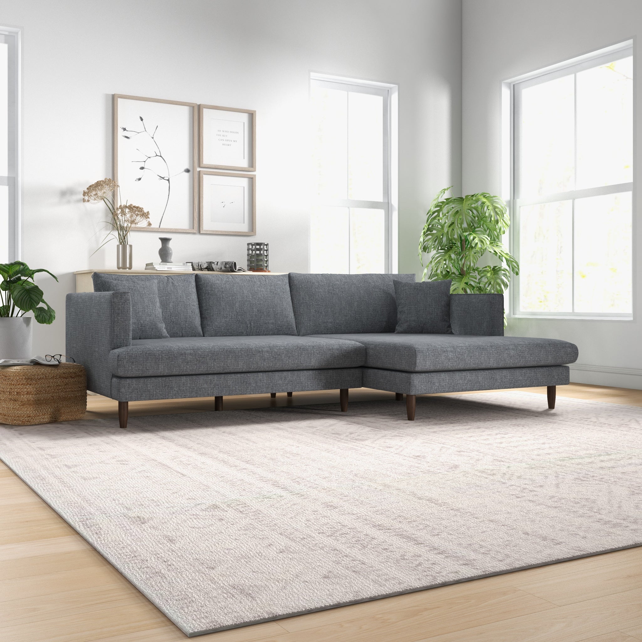 Delano Grey Linen Sectional Sofa Right Facing Chaise - MidinMod