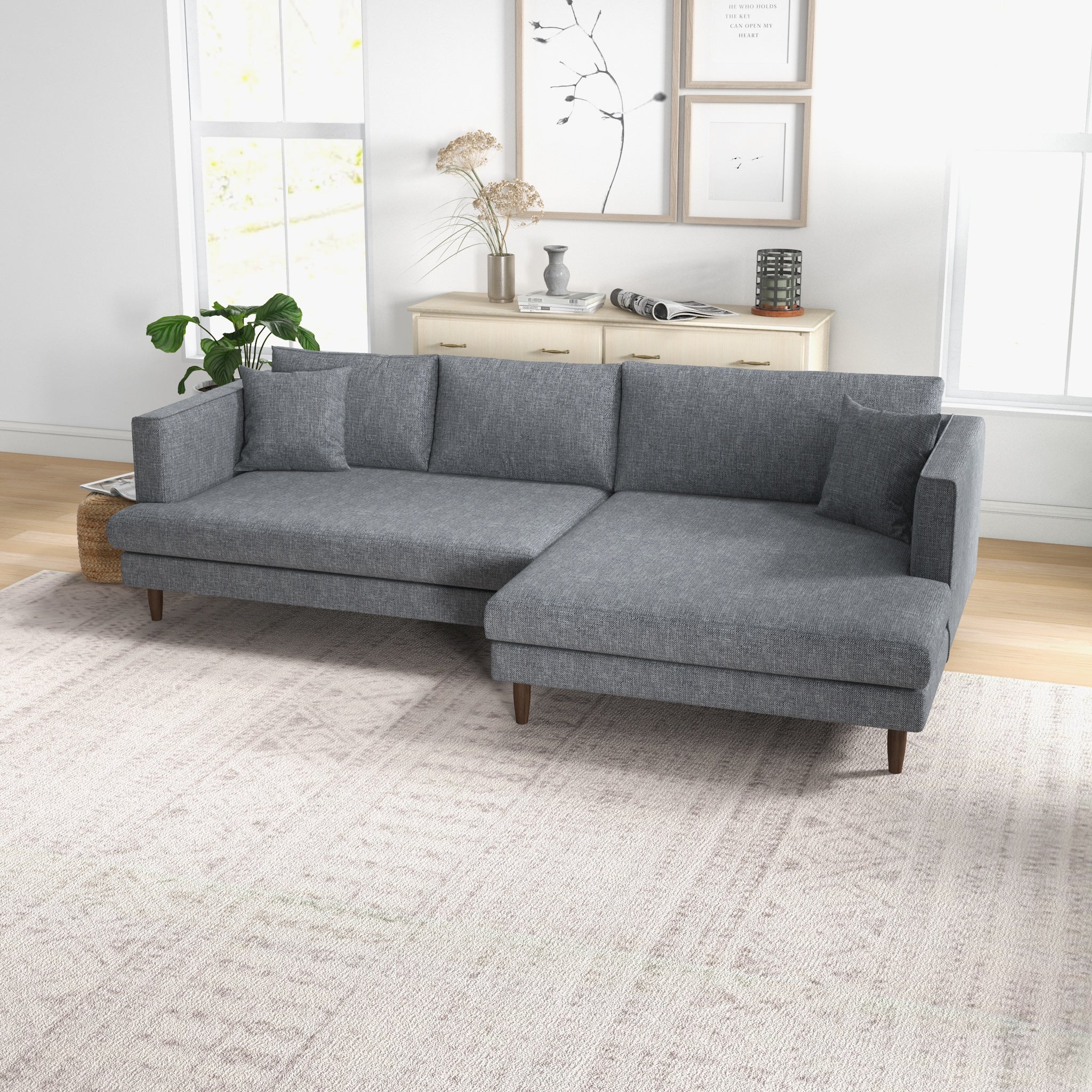 Delano Grey Linen Sectional Sofa Right Facing Chaise - MidinMod