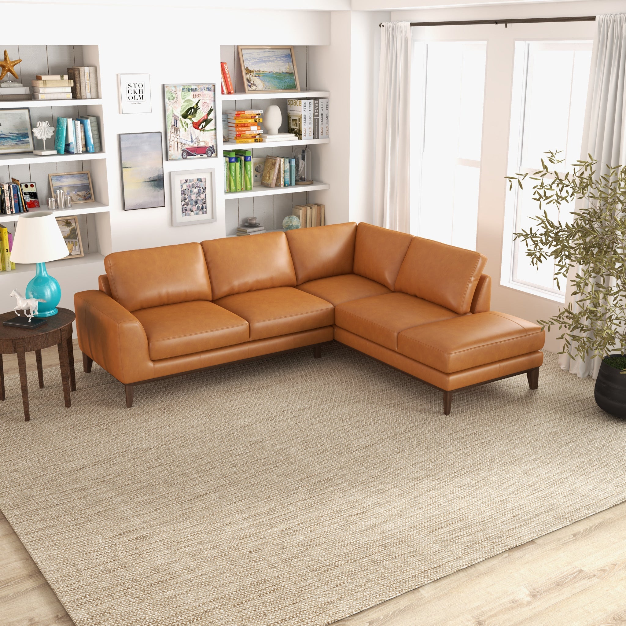 Mayfair Sectional  Sofa - Tan Leather Right Facing | MidinMod | TX | Best Furniture stores in Houston