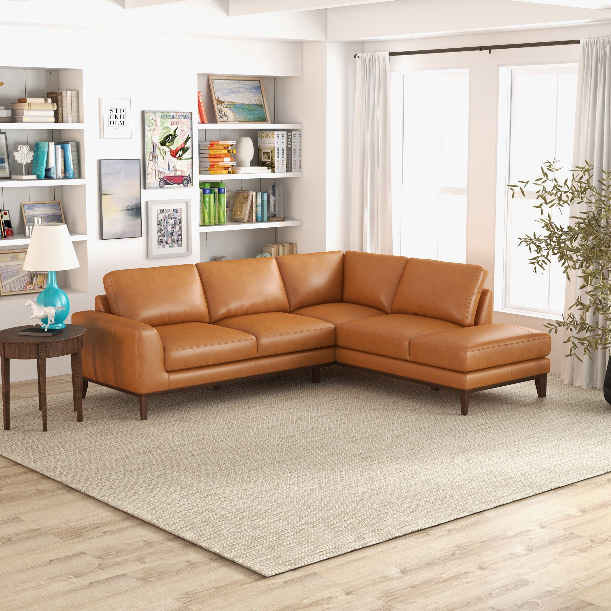 Mayfair Sectional  Sofa - Tan Leather Right Facing | MidinMod | TX | Best Furniture stores in Houston