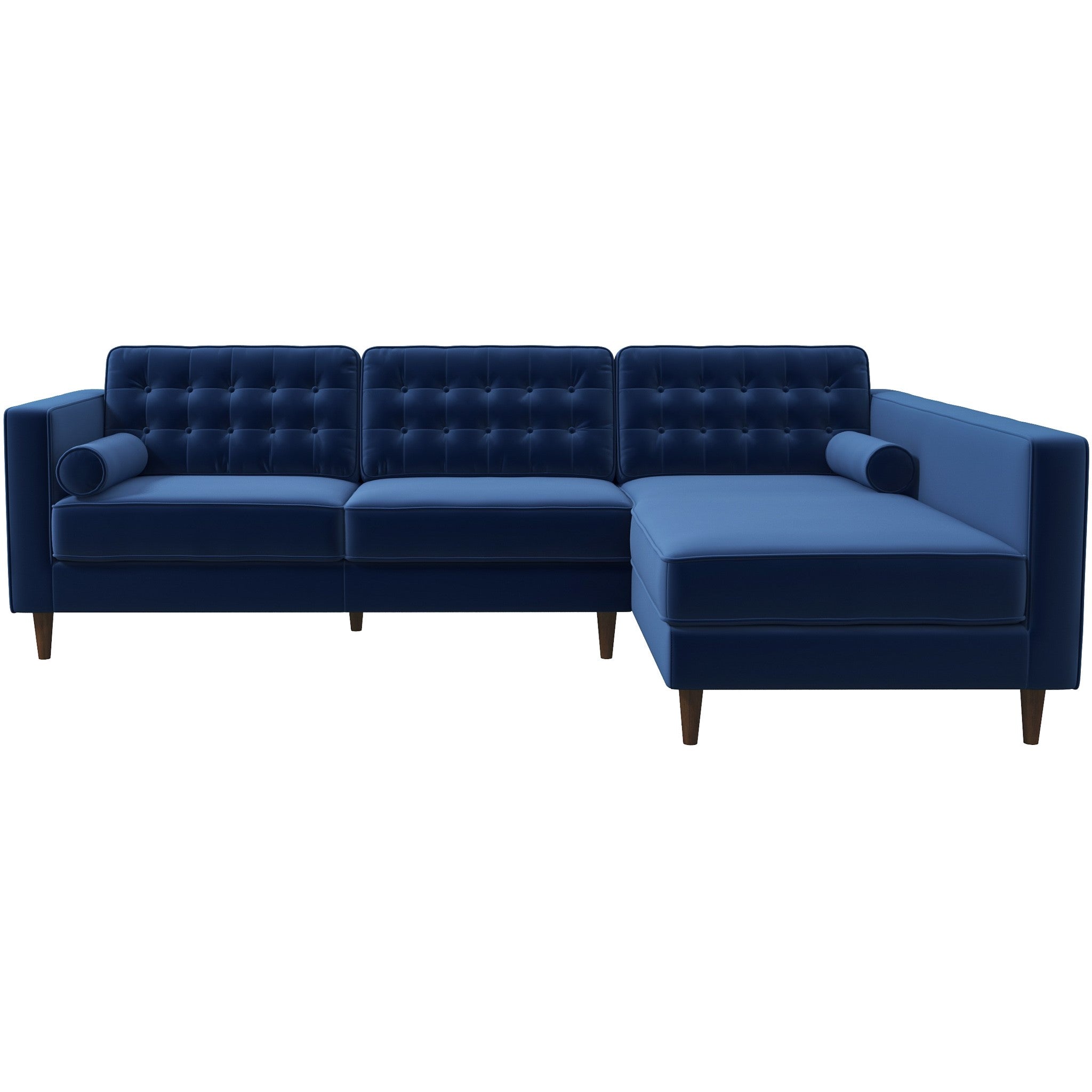 Olson Midnight Blue Velvet Sectional Sofa Right Chaise - MidinMod