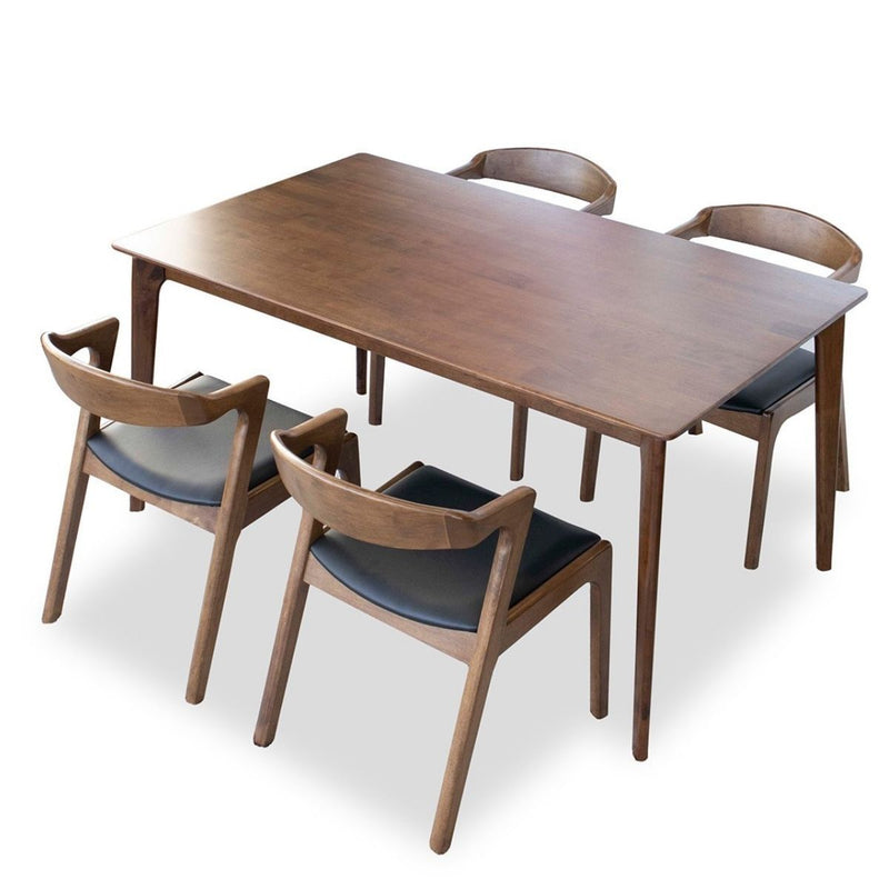 Selena (Walnut) Dining Set with 4 Reggie (Black Leather) Chairs | Mid in Mod | Houston TX | Best Furniture stores in Houston