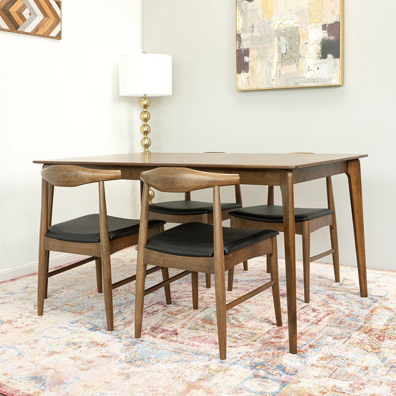Selena (Walnut) Dining Set with 4 Winston (Black Leather) Dining Chairs | Mid in Mod | Houston TX | Best Furniture stores in Houston