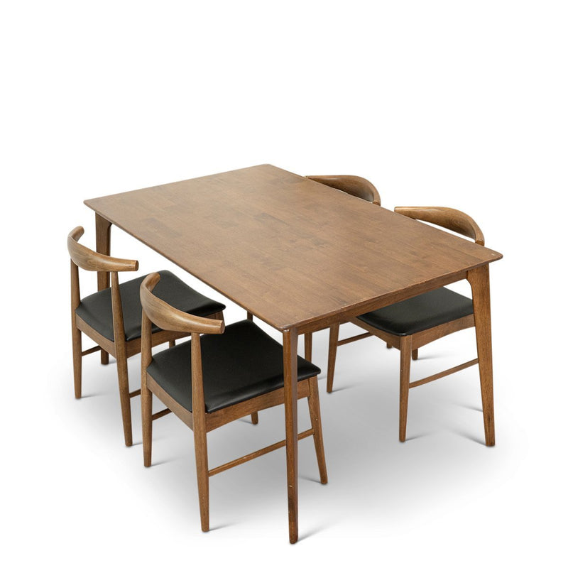 Selena (Walnut) Dining Set with 4 Winston (Black Leather) Dining Chairs ...