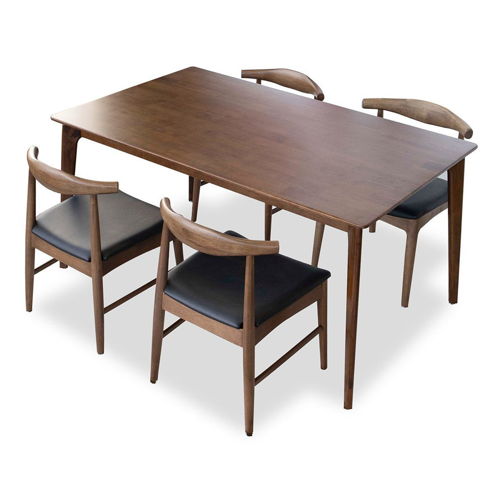 Selena (Walnut) Dining Set with 4 Winston (Black Leather) Dining Chairs | Mid in Mod | Houston TX | Best Furniture stores in Houston