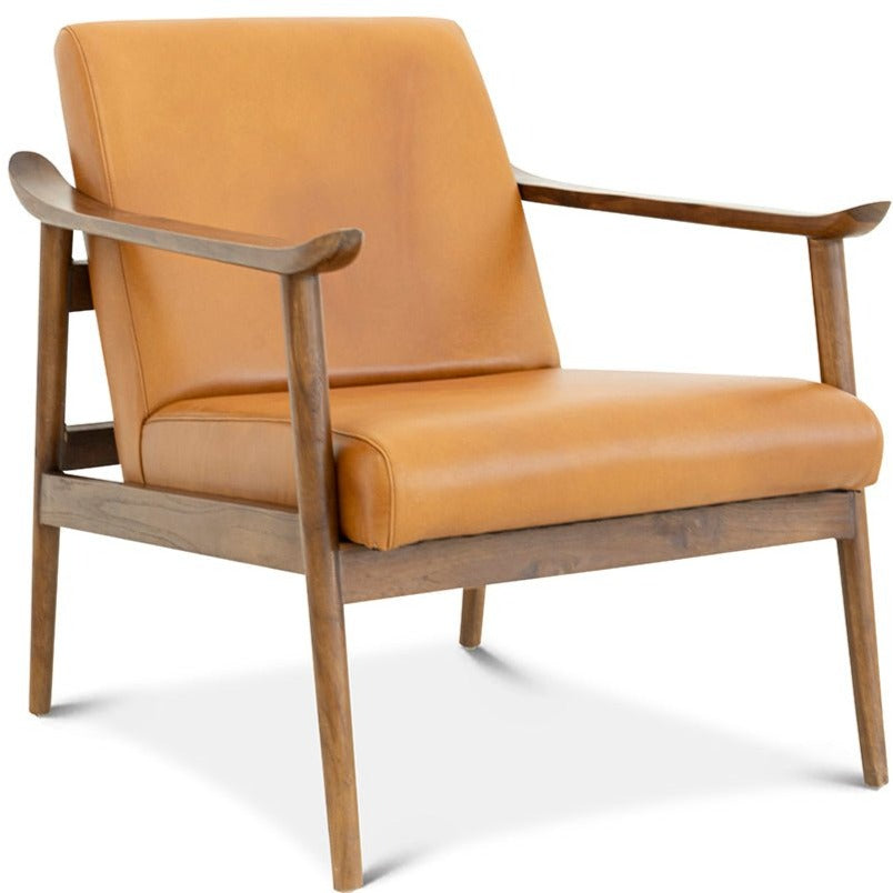 Mameda Solid Dark Tan Leather Lounge Chair  | MidinMod | Houston TX | Best Furniture stores in Houston