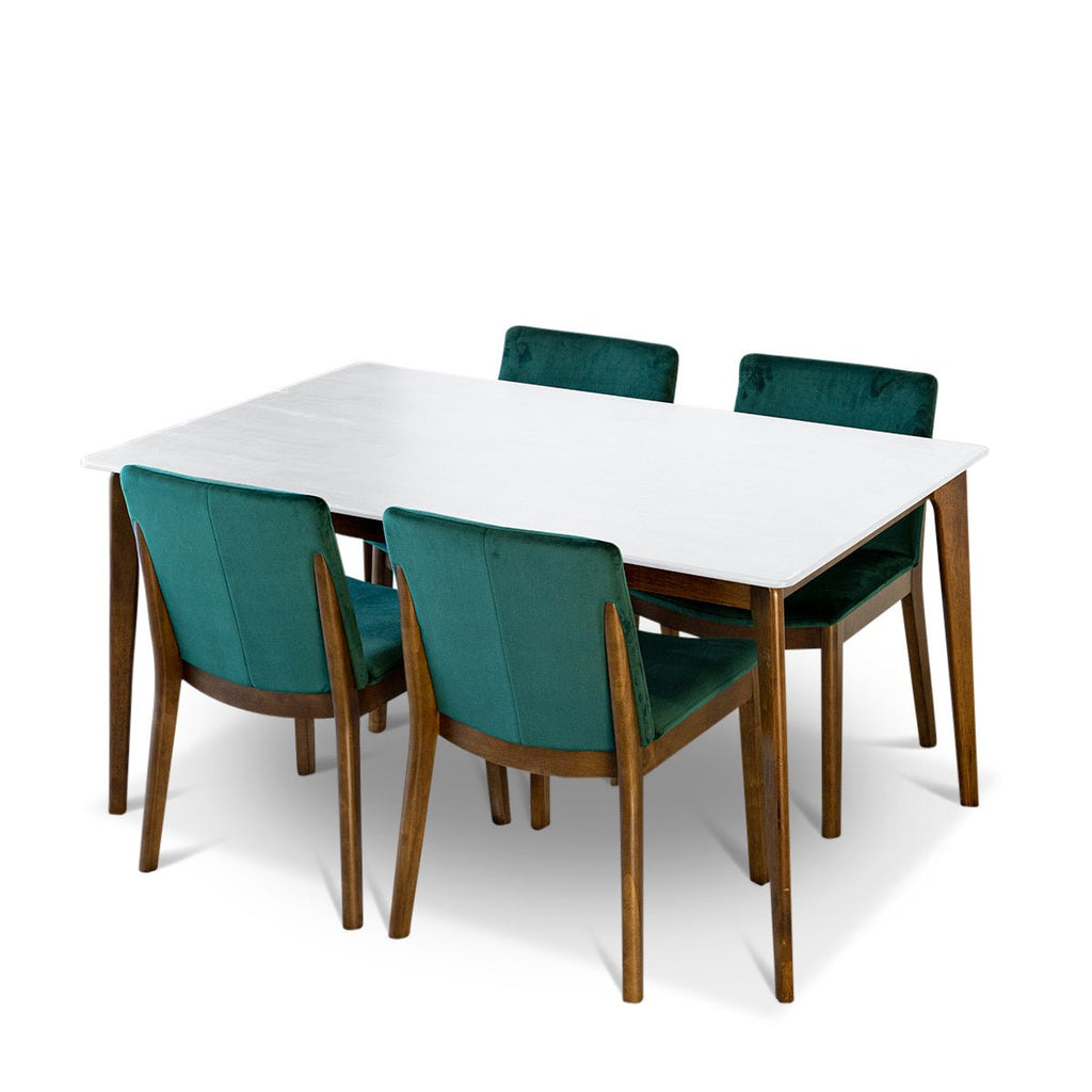 Selena White Dining Set - 4 Virginia Green Velvet Chairs | MidinMod | TX | Best Furniture stores in Houston