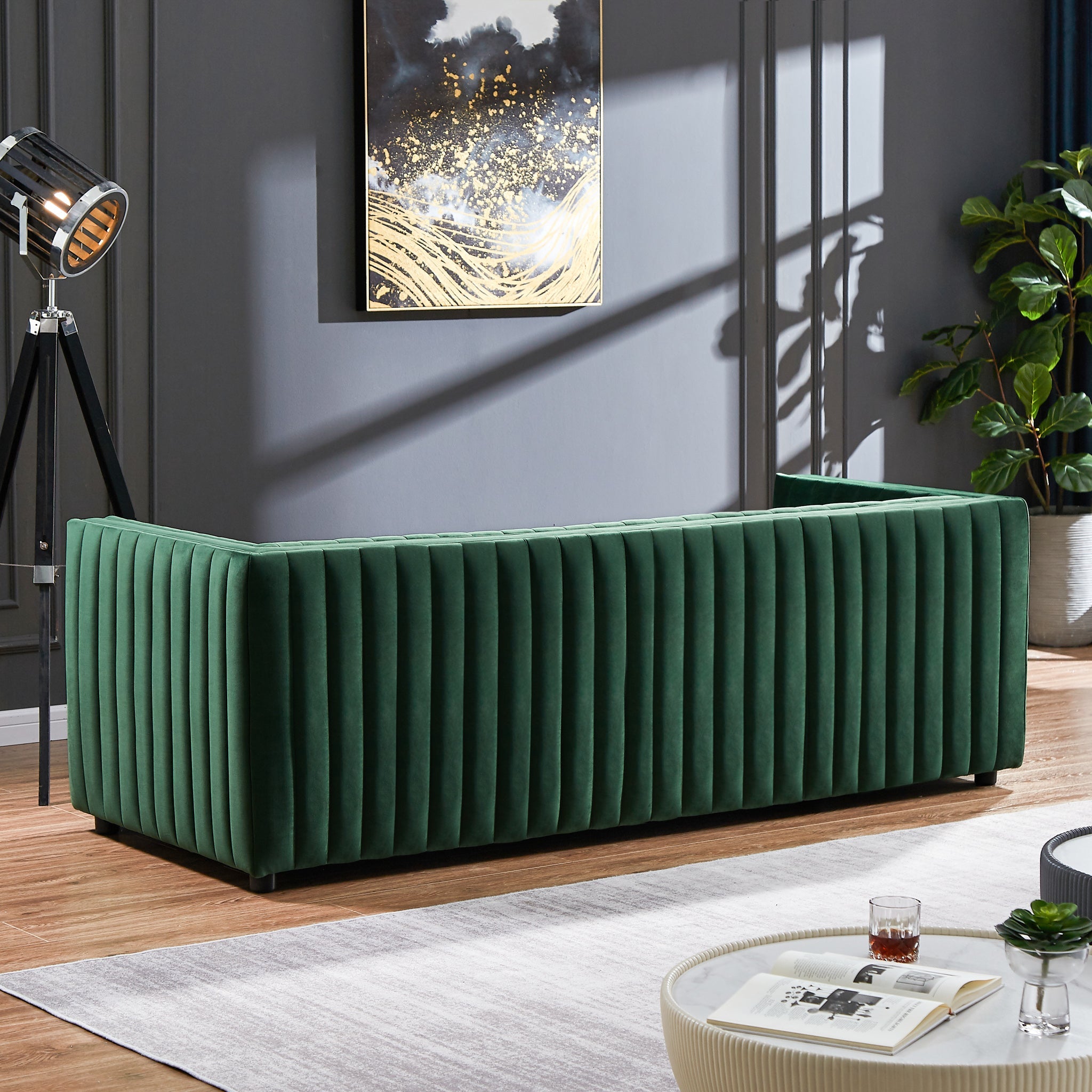 Sierra Dark Green Velvet Sofa - MidinMod