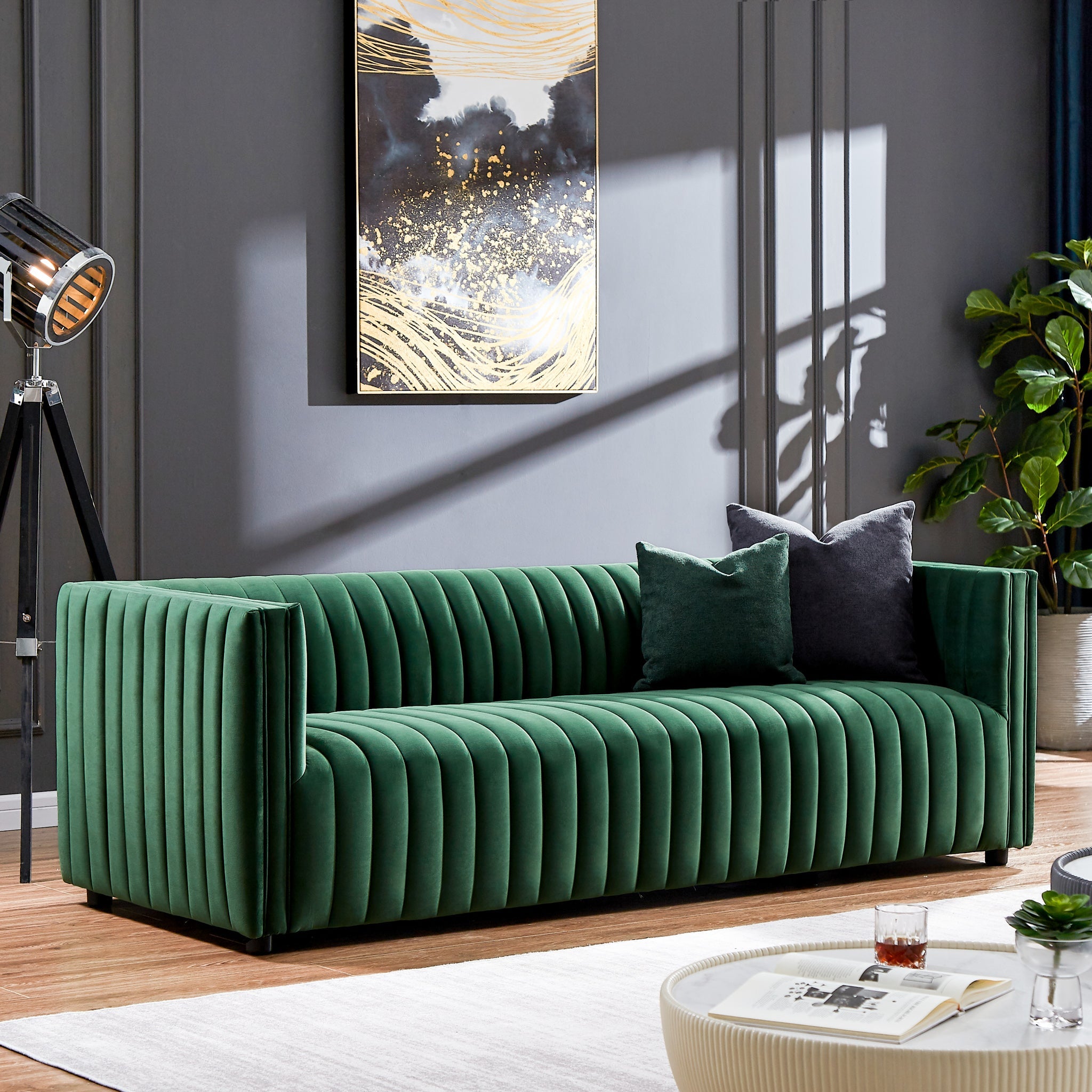 Sierra Dark Green Velvet Sofa - MidinMod