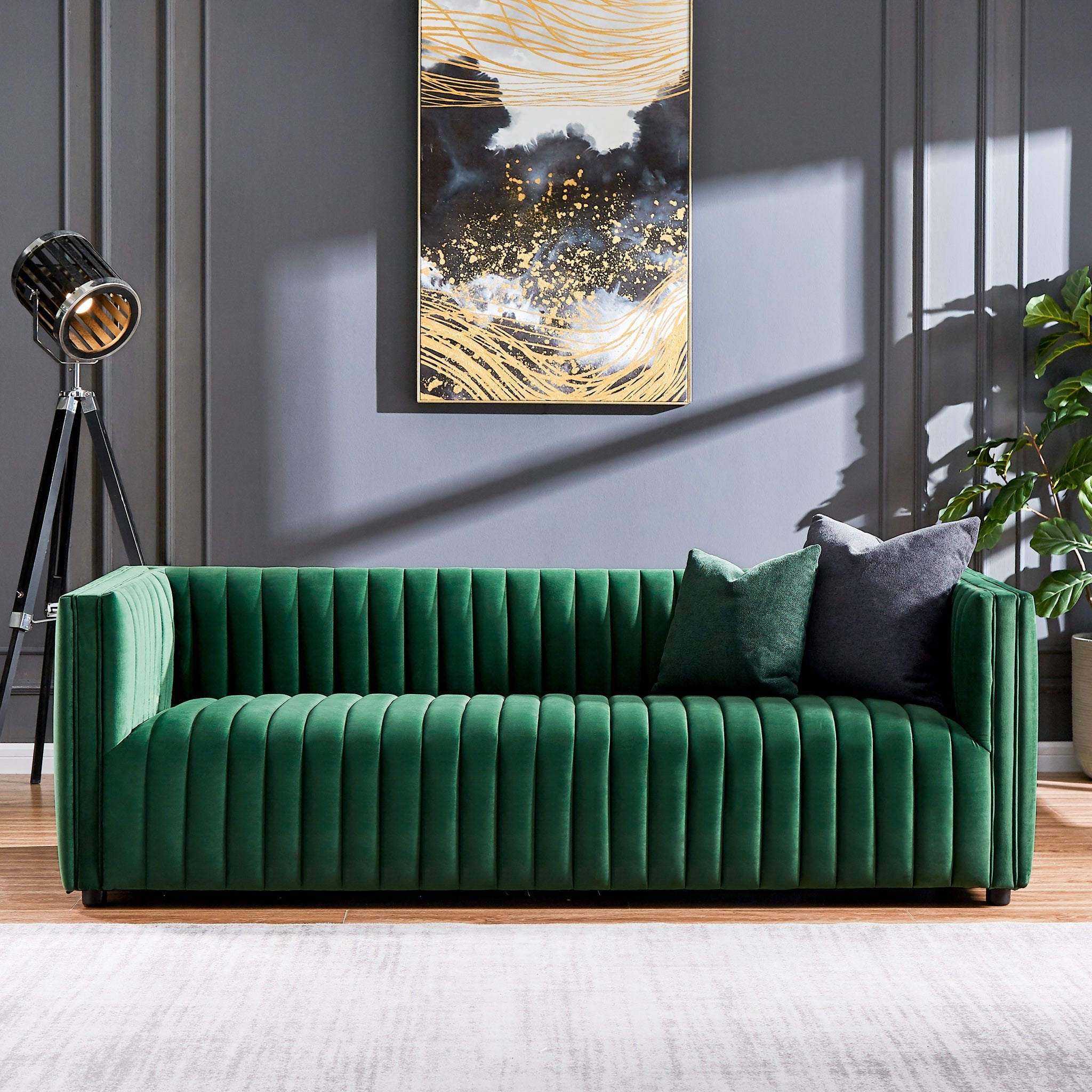 Sierra Dark Green Velvet Sofa - MidinMod