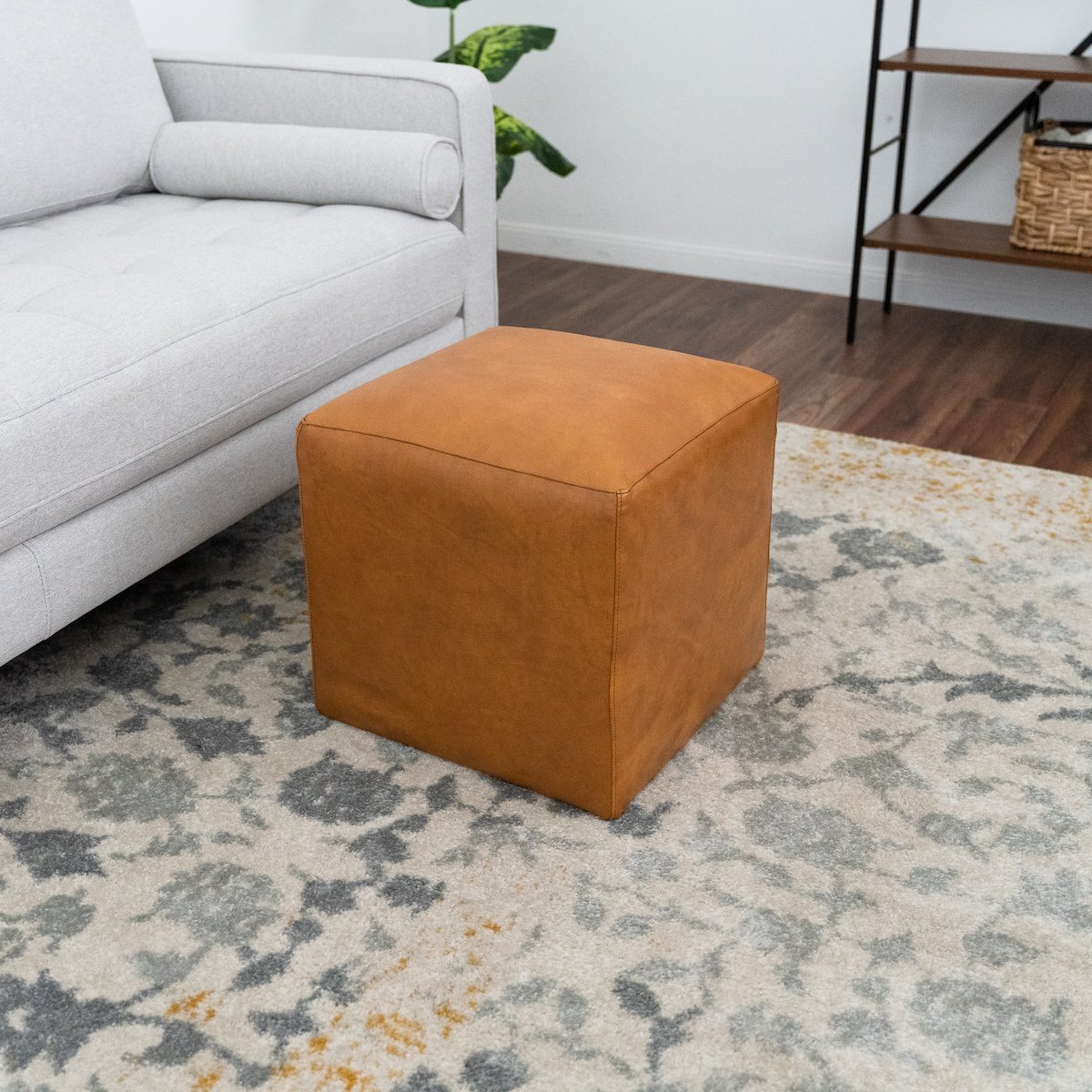 Sislo Tan Leather Ottoman - MidinMod