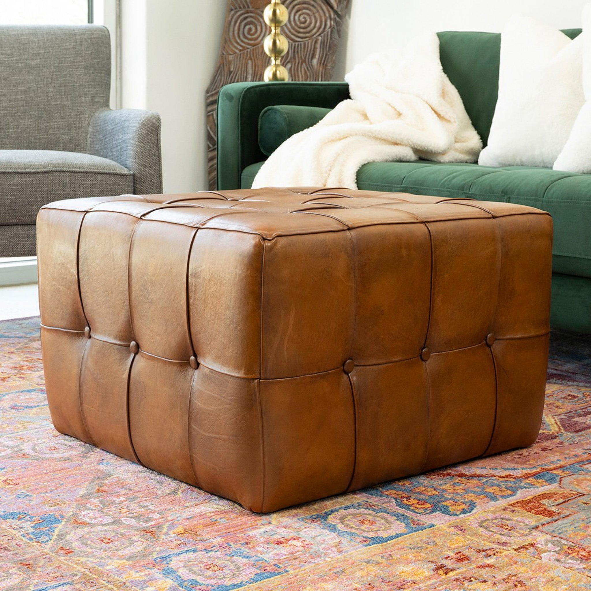 Bunta Antique Leather Large Ottoman - MidinMod