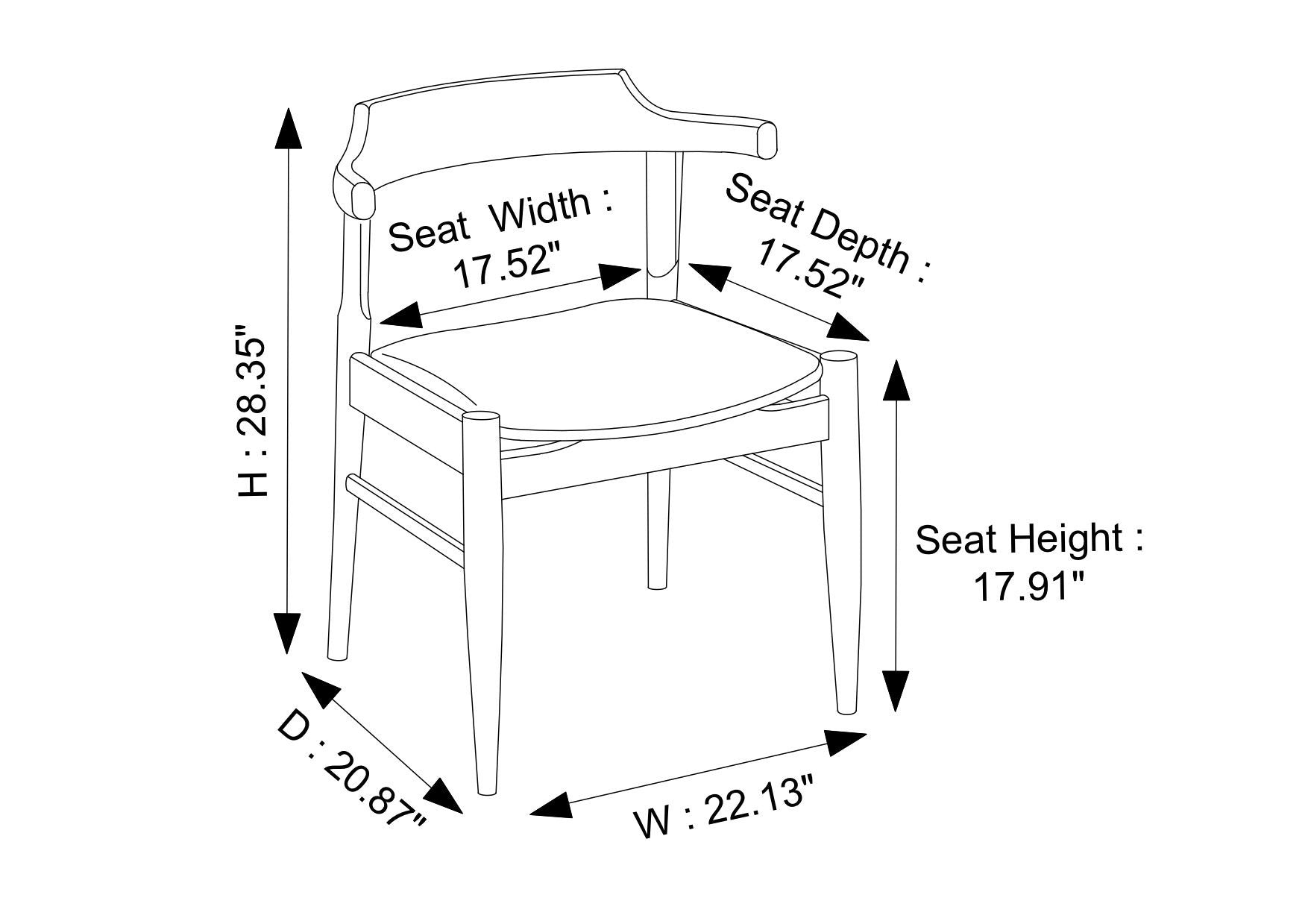 Standard dining best sale chair seat depth