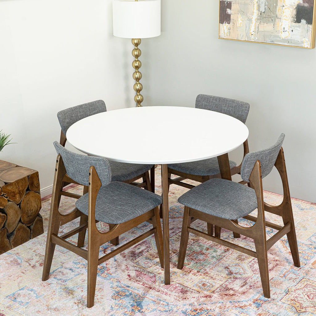 Dining Set, Aliana White Table with 4 Collins Gray Chairs - MidinMod Houston Tx Mid Century Furniture Store - Dining Tables 1