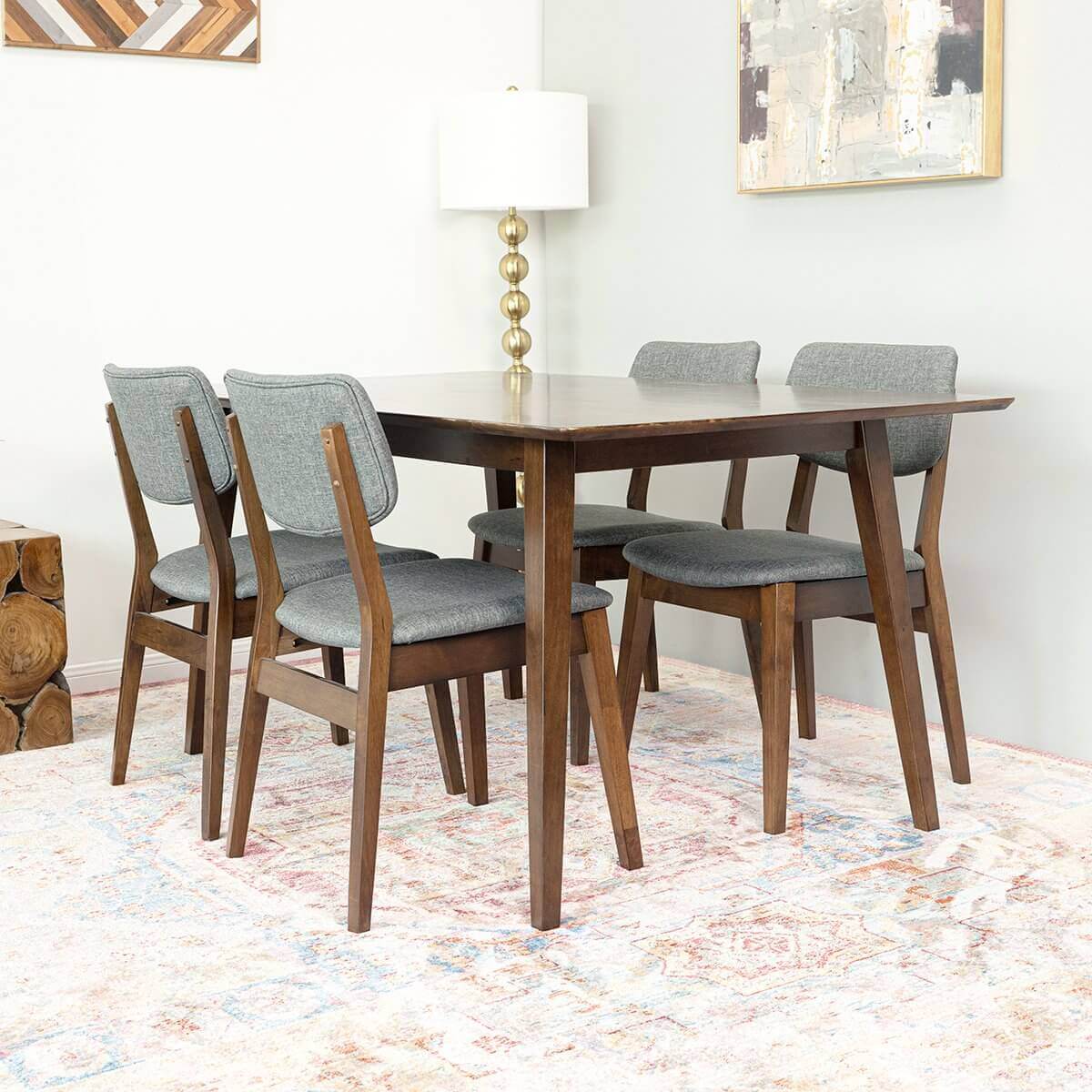 Alpine Large Dining Set - 4 Abott Dining Chairs(Walnut) | MidinMod | TX | Best Furniture stores in Houston