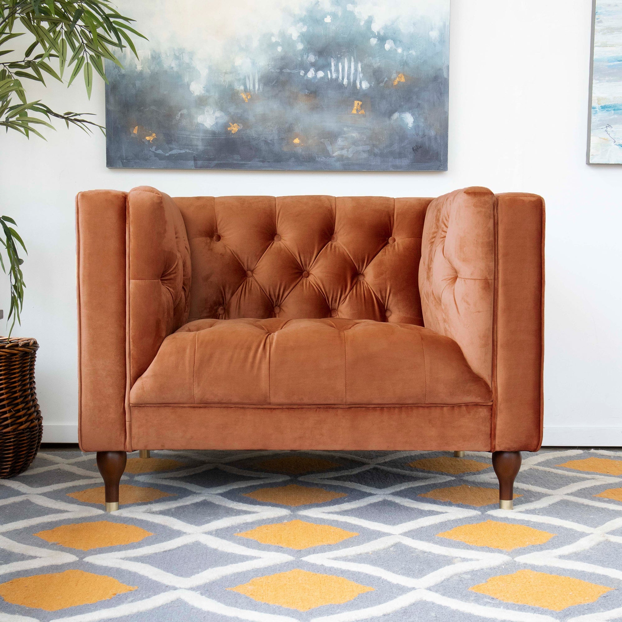 Houston Burnt Orange Velvet Armchair - MidinMod