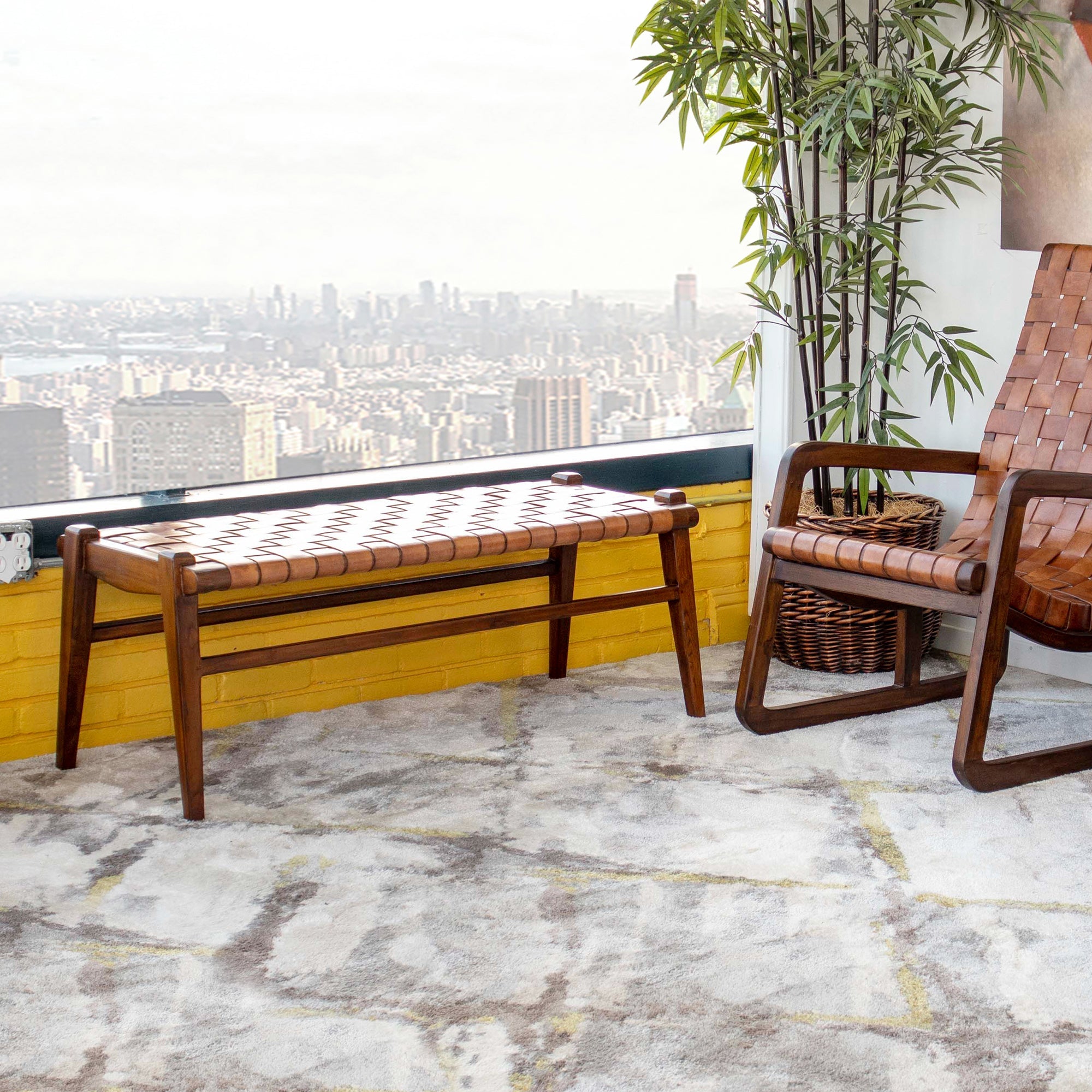 Salazar Tan Leather Bench - MidinMod