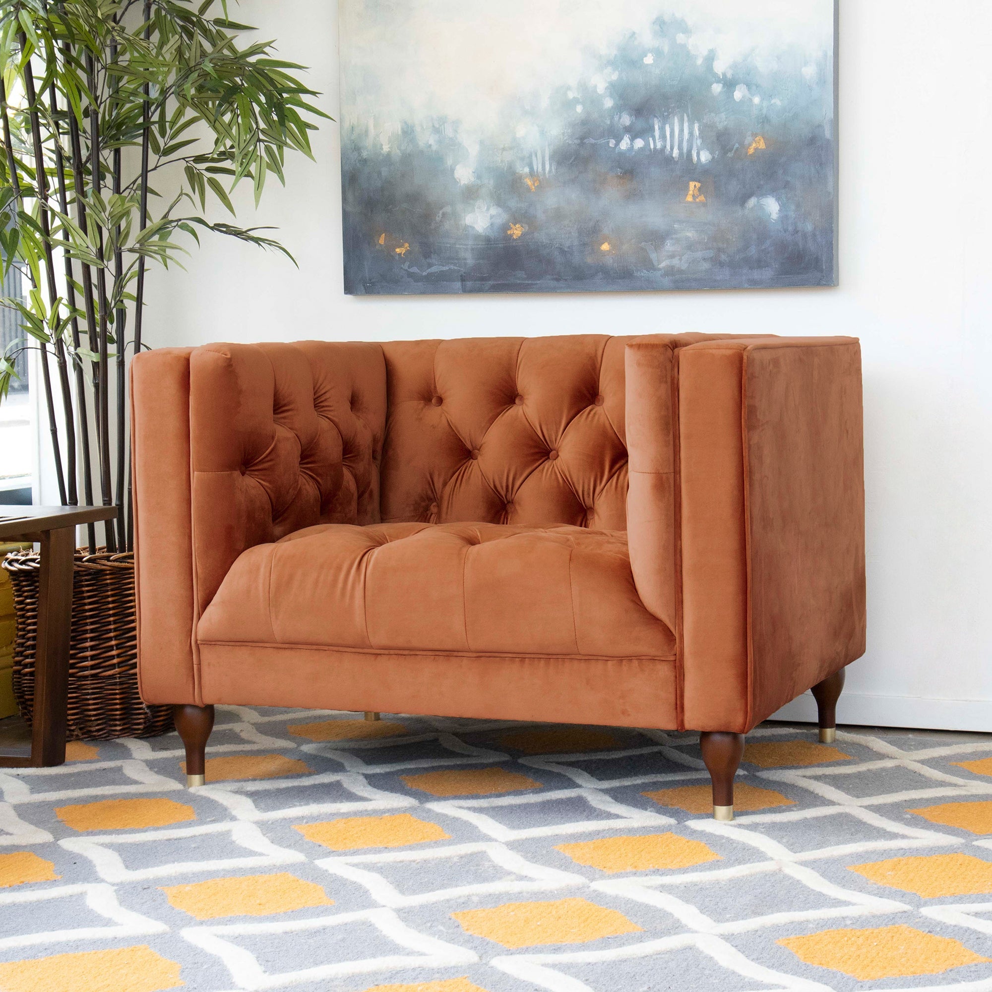 Houston Burnt Orange Velvet Armchair - MidinMod