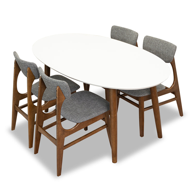 Rixos Walnut Oval Dining Set - 4 Collins Dining Chairs | MidinMod | TX | Best Furniture stores in Houston