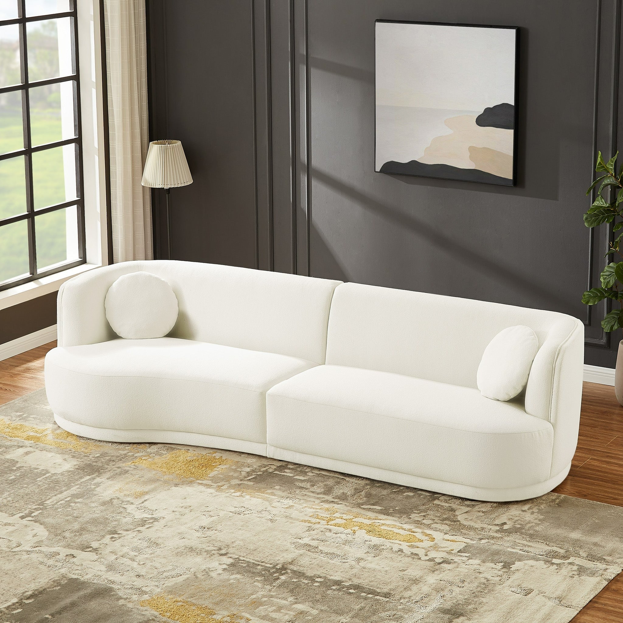 Paris Japandi Curvy White Boucle Sofa - MidinMod