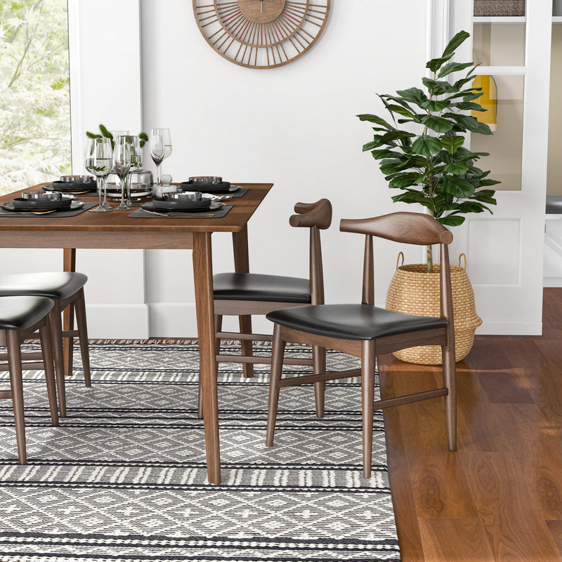 Abbott Large Walnut Dining Set with 4 Winston Black Leather Chairs | Mid in Mod | Houston TX | Best Furniture stores in Houston