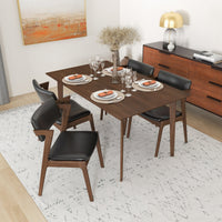Abbott Large Walnut  Dining Set - 4 Ricco Black Leather Chairs | MidinMod | TX | Best Furniture stores in Houston