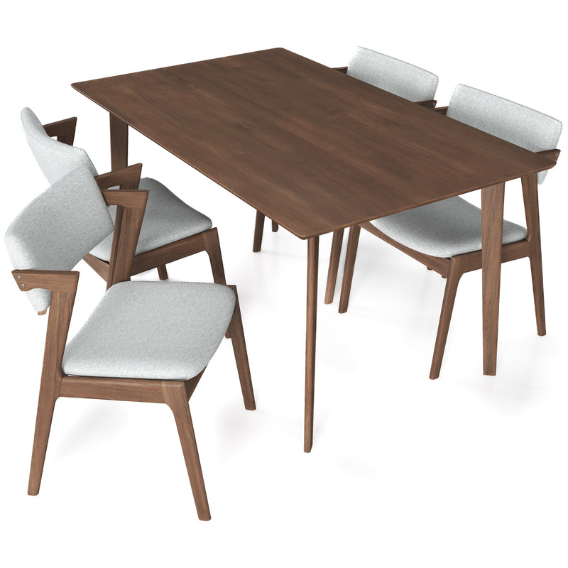 Abbott Large  Walnut Dining Set - 4 Ricco Light Gray Chairs | MidinMod | TX | Best Furniture stores in Houston