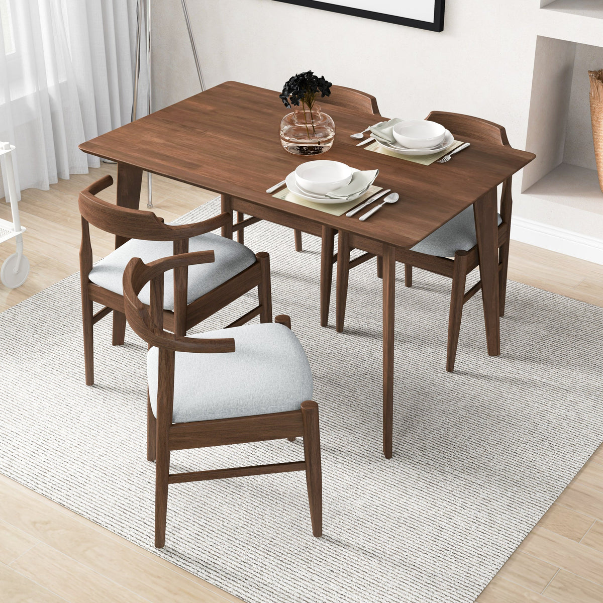 Dining Set, Abbott Small Walnut Table with 4 Zola Gray Chairs | Mid in Mod | Houston TX | Best Furniture stores in Houston