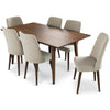 Adira Large Walnut Dining Set - 6 Evette Beige Velvet Chairs | MidinMod | TX | Best Furniture stores in Houston