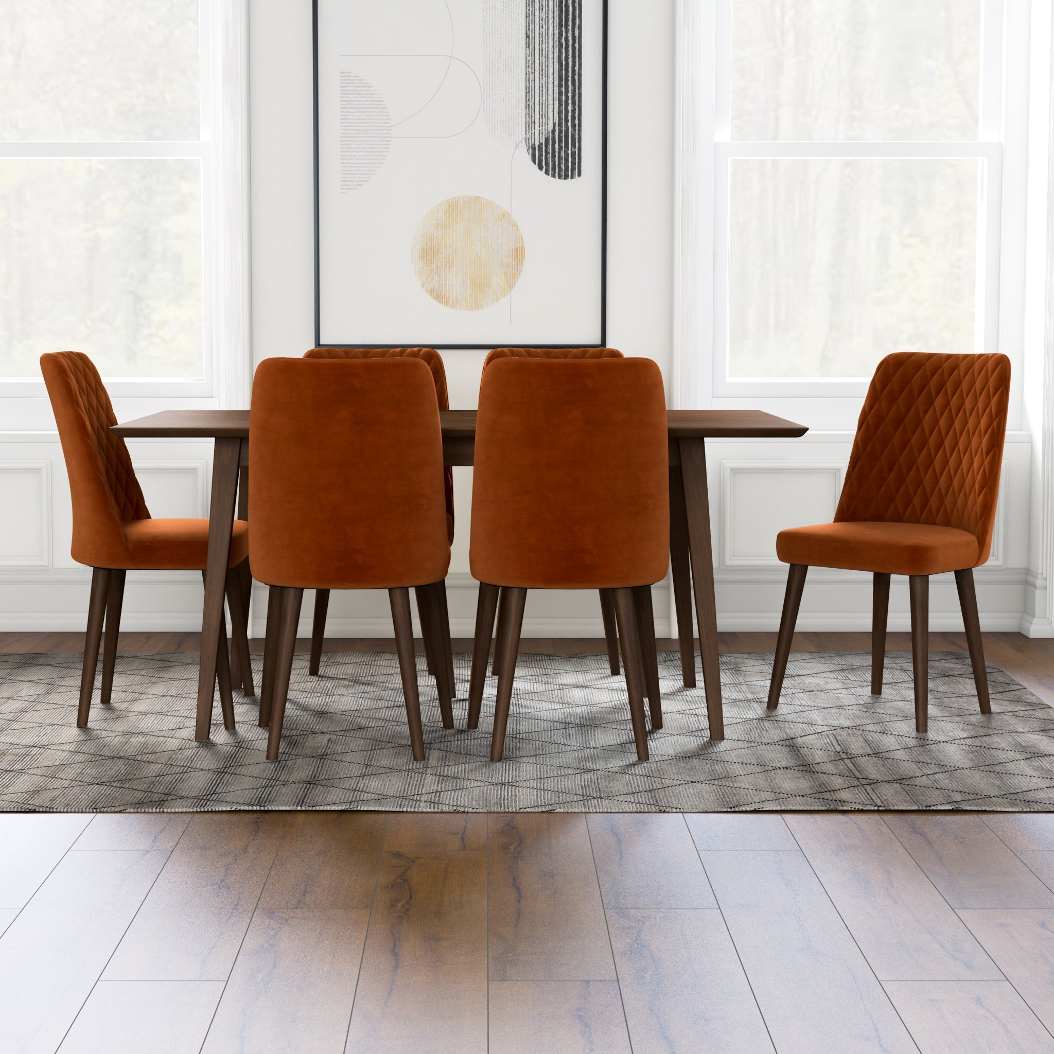 Dining table with online orange chairs