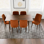 Adira Large Walnut Dining Set - 6 Evette Burnt Orange Velvet Chairs | MidinMod | TX | Best Furniture stores in Houston