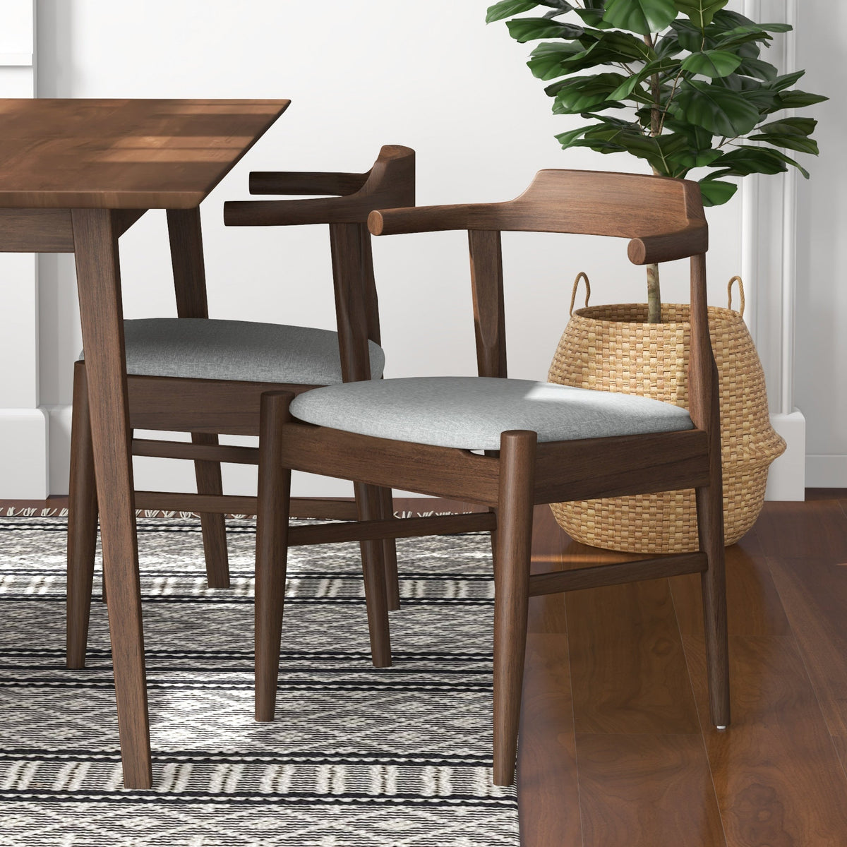 Alpine (Large - Walnut) Dining Set with 4 Sterling (Grey) Dining Chairs | Mid in Mod | Houston TX | Best Furniture stores in Houston