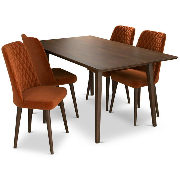Adira Large Walnut Dining Set - 4 Evette Burnt Orange Chairs | MidinMod | TX | Best Furniture stores in Houston