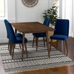Adira Large Walnut Dining Set - 4 Evette Blue Velvet Chairs | MidinMod | TX | Best Furniture stores in Houston